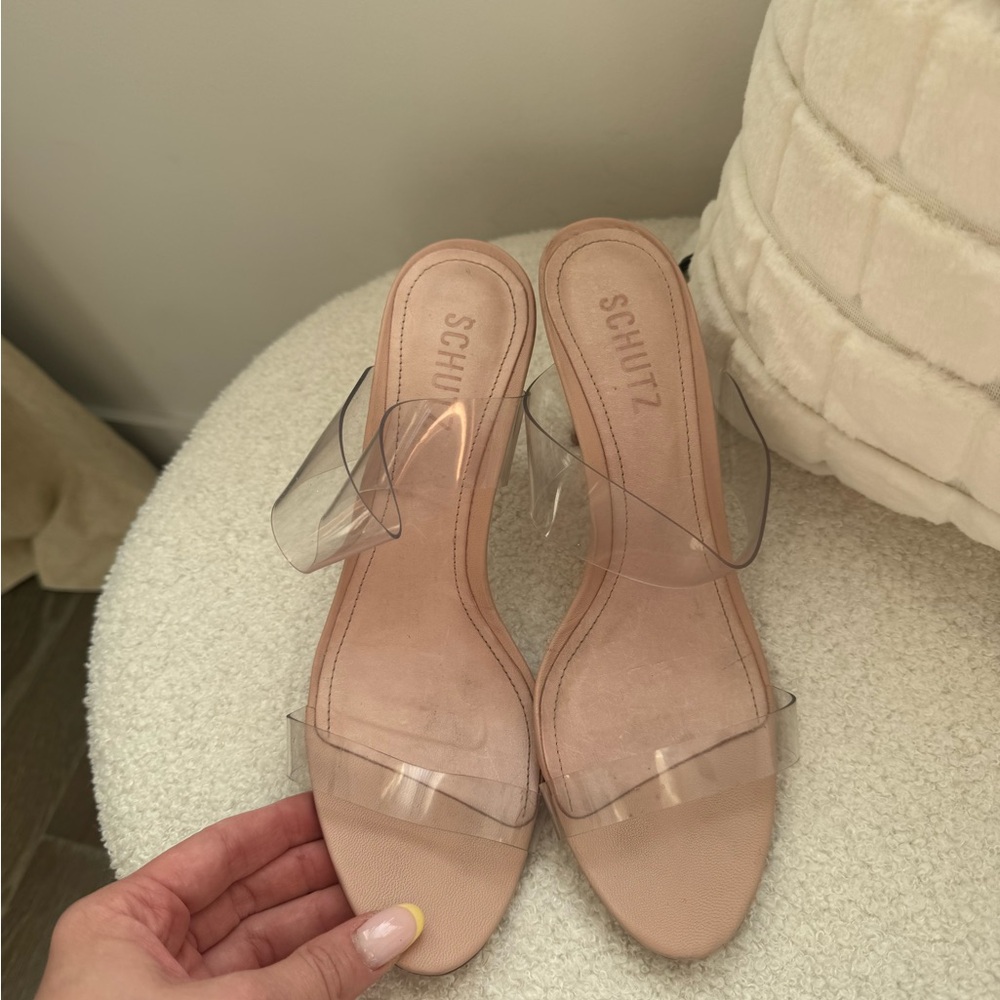 Schutz Women's Clear Strap Heels - Nude